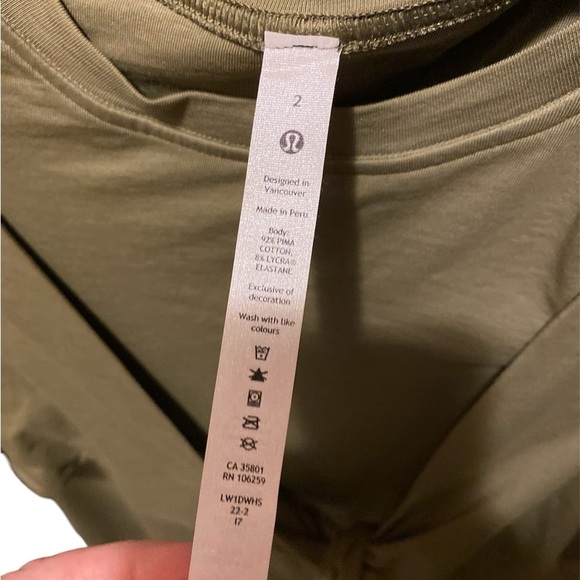 Lululemon cotton wrap front tshirt dress in bronze green women’s size 2 - Picture 2 of 3